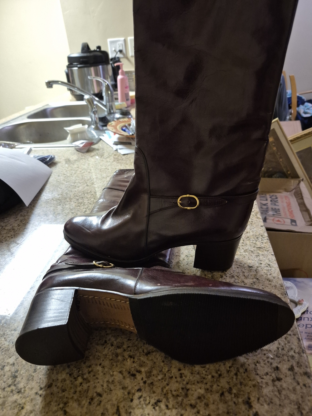 Handmade Italian Women's Tall Buckle Riding Boots in Dark Brown